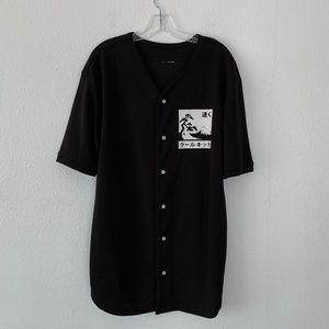 H&M black mesh Japanese print long line jersey top